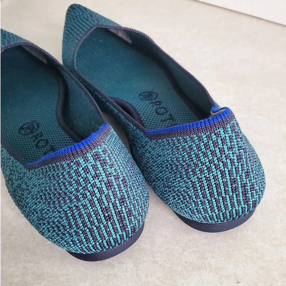 Rothy's The Point Flat Teal Heather Knit Sustainable Washable Shoes Size 8